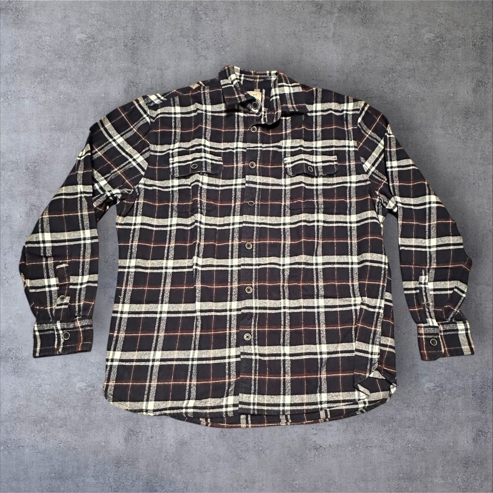 JACHS XL Mens Button Down Heavy Flannel Shirt Blue/Brown Lumberjack Plaid